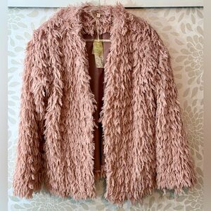 NWT Mystree Women’s M Pink Looped Faux Fur Fuzzy Short Open Front Jacket